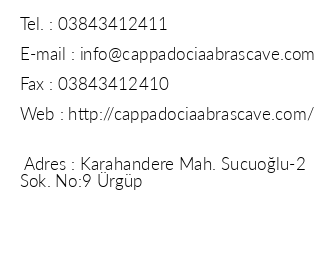 Cappadocia Abras Cave Hotel iletiim bilgileri